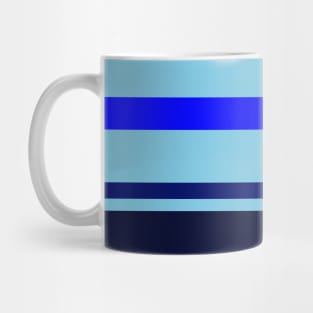 A singular combo of Sky Blue, Primary Blue, Darkblue and Cetacean Blue stripes. Mug